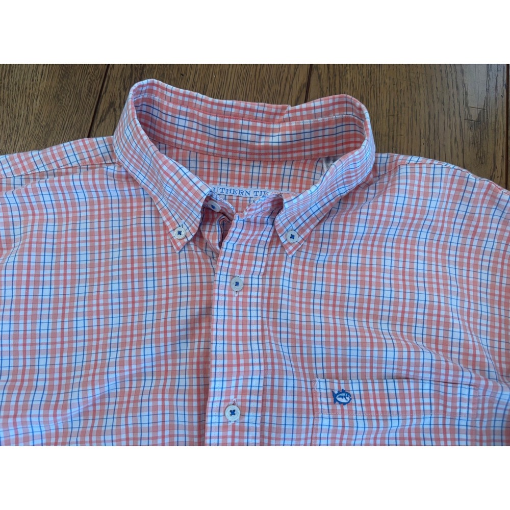 Southern Tide Button Down Mens XL Orange Blue Check Excellent Long Sleeve Shirt